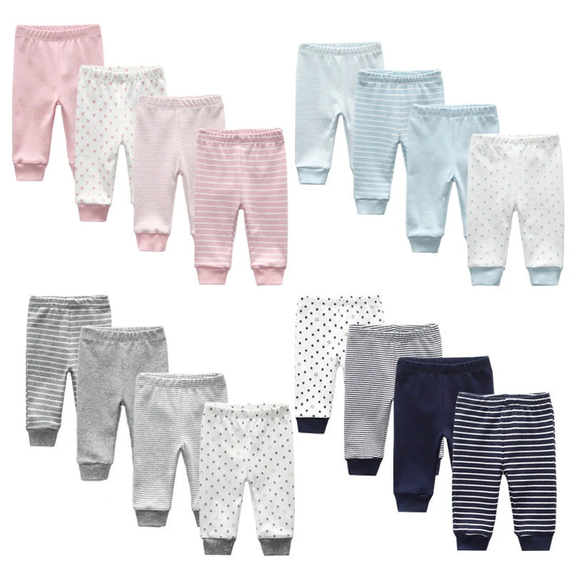 4/5Pieces Print Newborn Baby Girl Pants 0-12M Cotton Baby Boy Trousers Solid Color Autumn Spring Cartoon Bebes