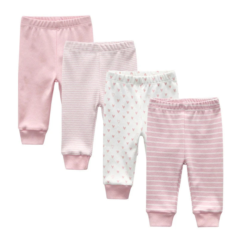 4/5Pieces Print Newborn Baby Girl Pants 0-12M Cotton Baby Boy Trousers Solid Color Autumn Spring Cartoon Bebes