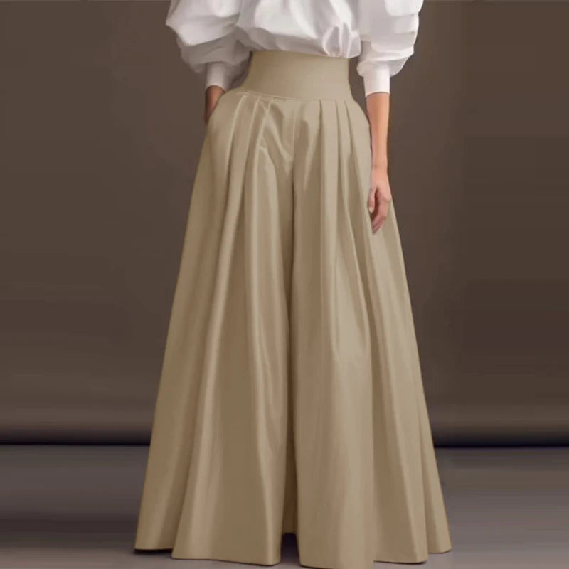 2025 ZANZEA Fashion Formal Trouser Vintage High Waisted Solid Pleating Pants Women Wide Leg Office Pantalons Casual Pockets Pant