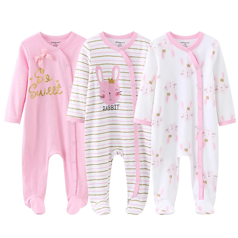 3pcs Cartoon Baby Girl Clothes Long Sleeve Newborn Baby Boy Clothes 100% Cotton Baby Rompers Solid Color 0-12M Spring Bebes