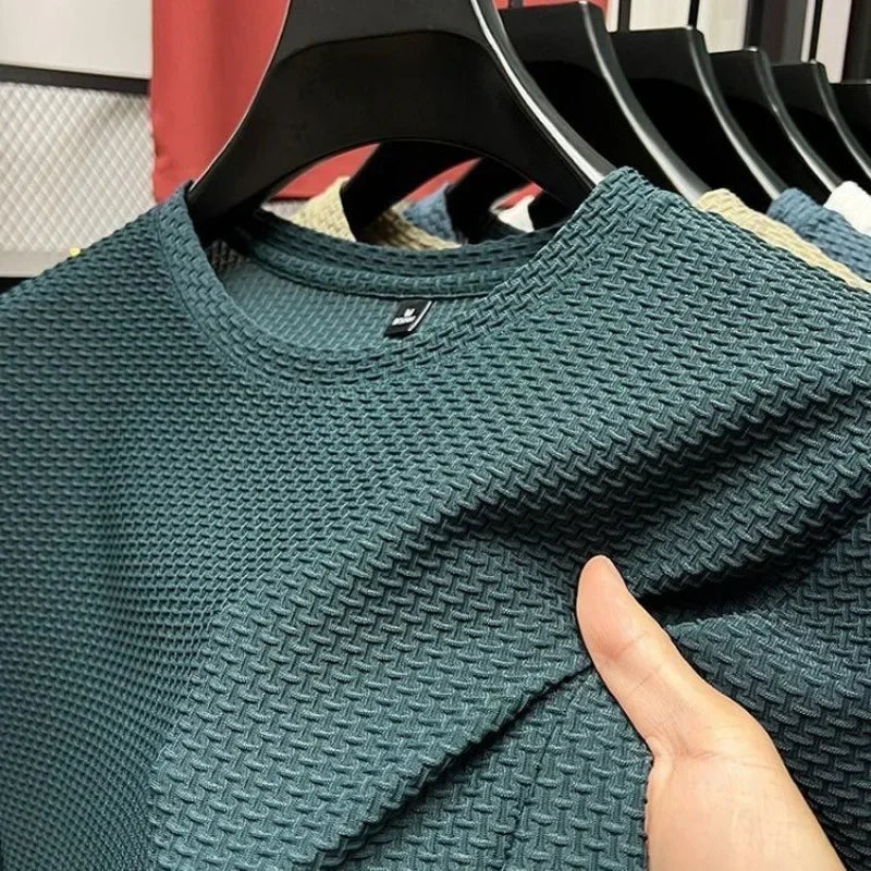 Summer Ice Silk High-End Solid Color High Quality Short Sleeve T Shirts Men's Breathable Fashion T-Shirt Male Brand Clothes 6XL