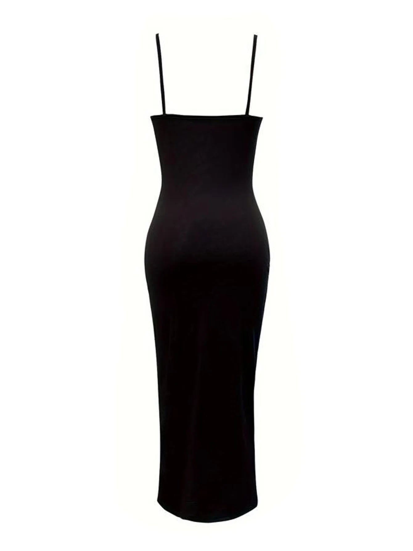 Fashion Cut Out Ring Solid Cami Dress, Sexy Spaghetti Strap Backless Slim Split Chest Ruched Dress, Women's Clothing