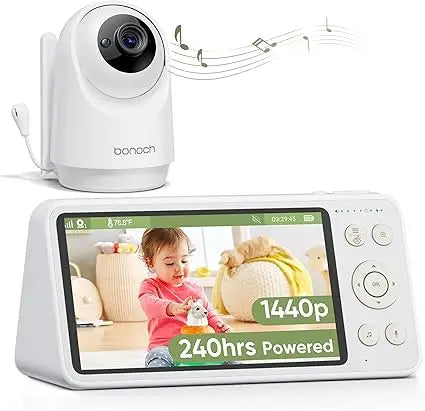 5.5" 1440p Baby Monitor with Camera and Audio, No WiFi Baby Camera, 240h Lasting, Smart Detect Sleep Turn Over/Cry/Motion, 7800