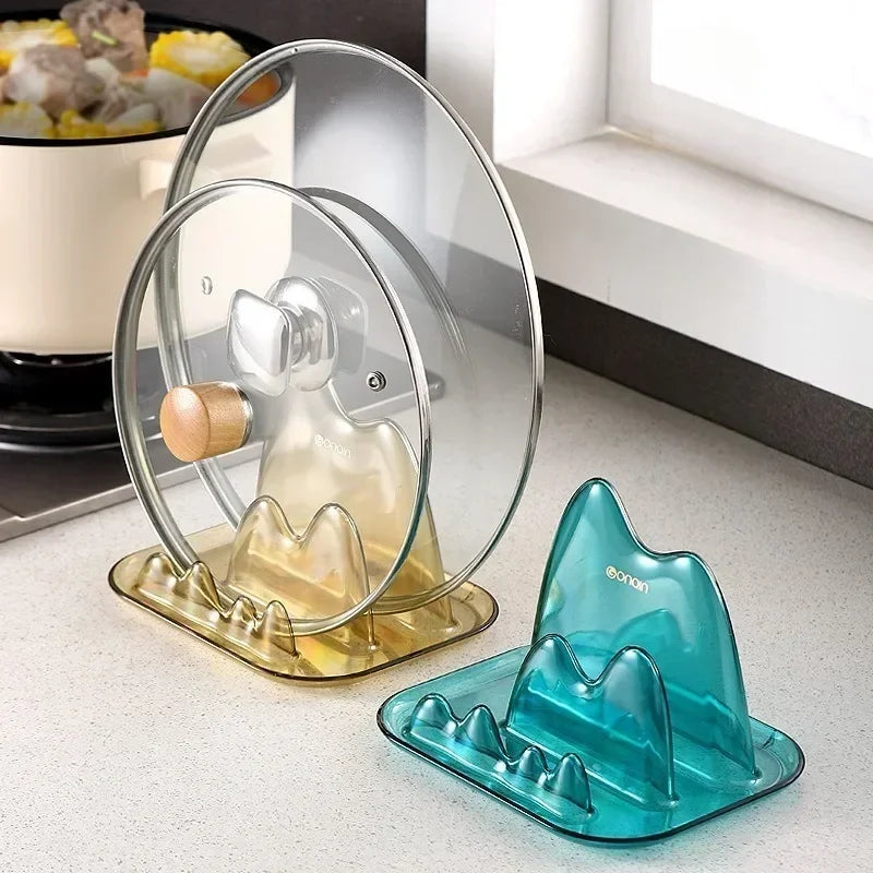 Pot Cover Shelf Countertop Double-layer Sitting Style No Drilling Shovel Pot Cover Board Rack Kitchen Creative Home Accessories