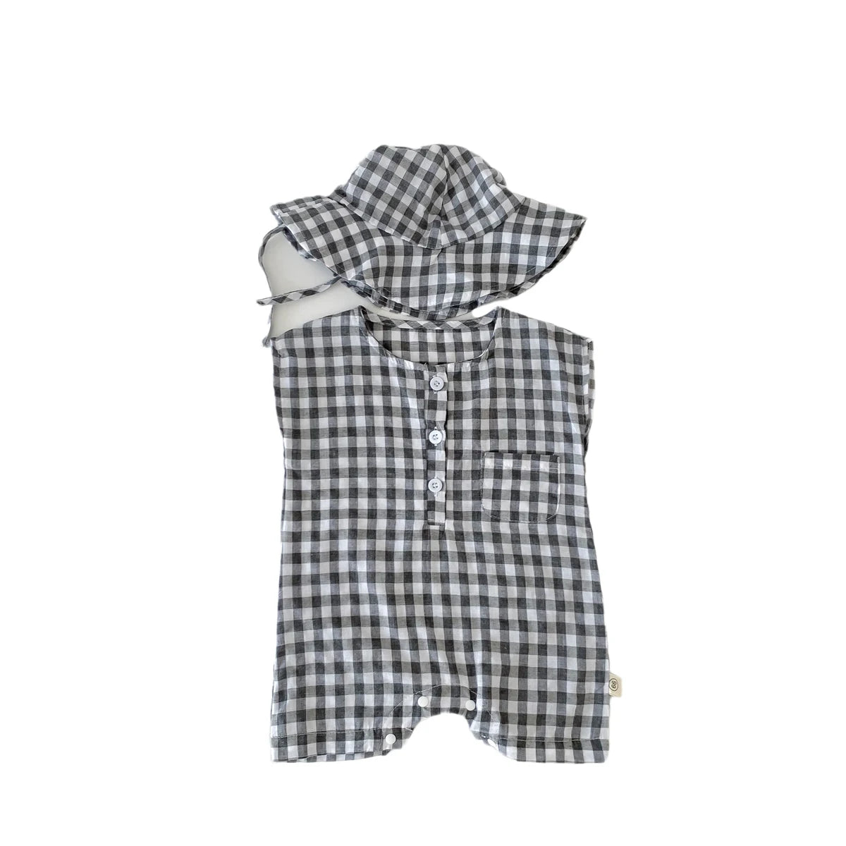 Baby Newborn Plaid Romper+Hat Bundles Toddler Girls Boys Sleeveless Summer Bodysuit Overalls Infant Clothes