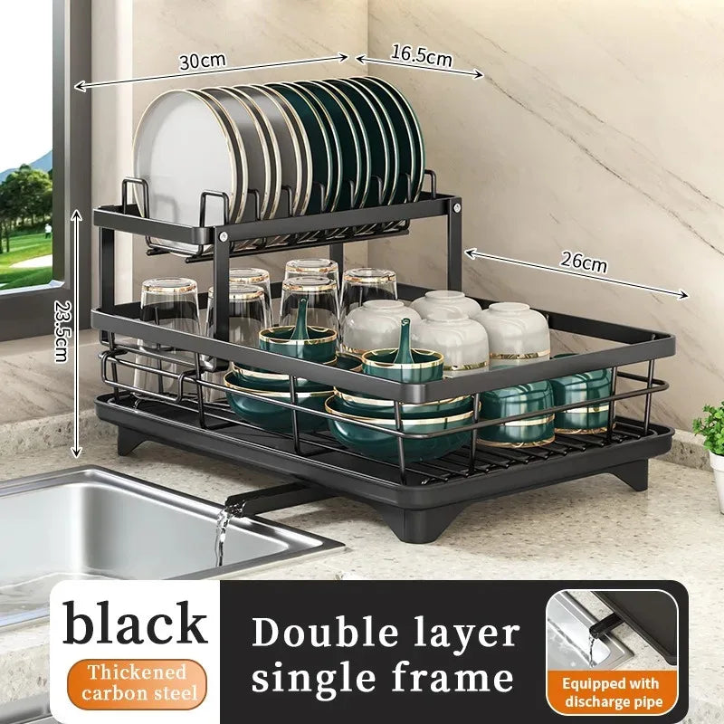 Stainless Steel 2-Tier Dish Drying Rack with Drip Tray – Heavy Duty Kitchen Counter Organizer for Plates, Bowls & Utensils