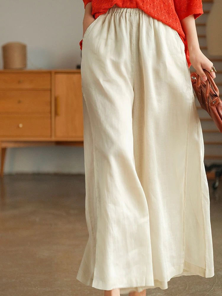 Korean New Fashion Wide-leg Simple Loose Women's Summer Ninth Pants Ankle-Length Trousers Ladies Solid Color Straight Sweatpants