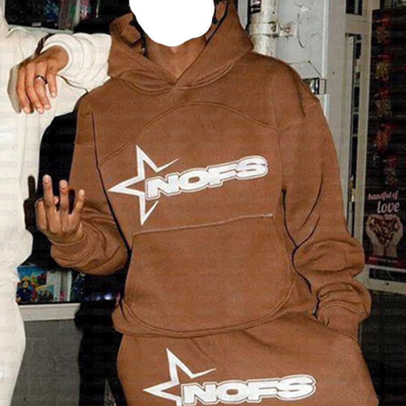 Sportswear NOFS Letter Embroidery Fashion Brand Loose Oversized Hoodie Y2K Hip-Hop Streetwear women Pullovers Casual Top Pants