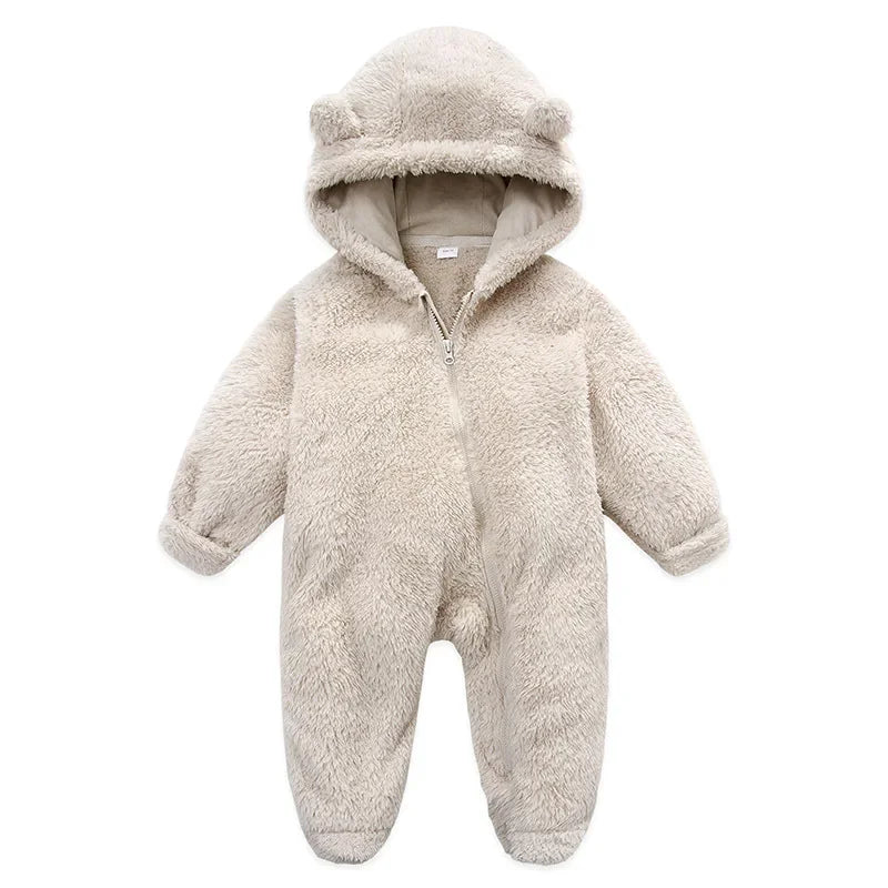 Autumn Winter Newborn Baby overalls Plus Velvet Hooded Kids Baby Girl Romper 0-1 Years Infant Toddler Boy Jumpsuit Outfit