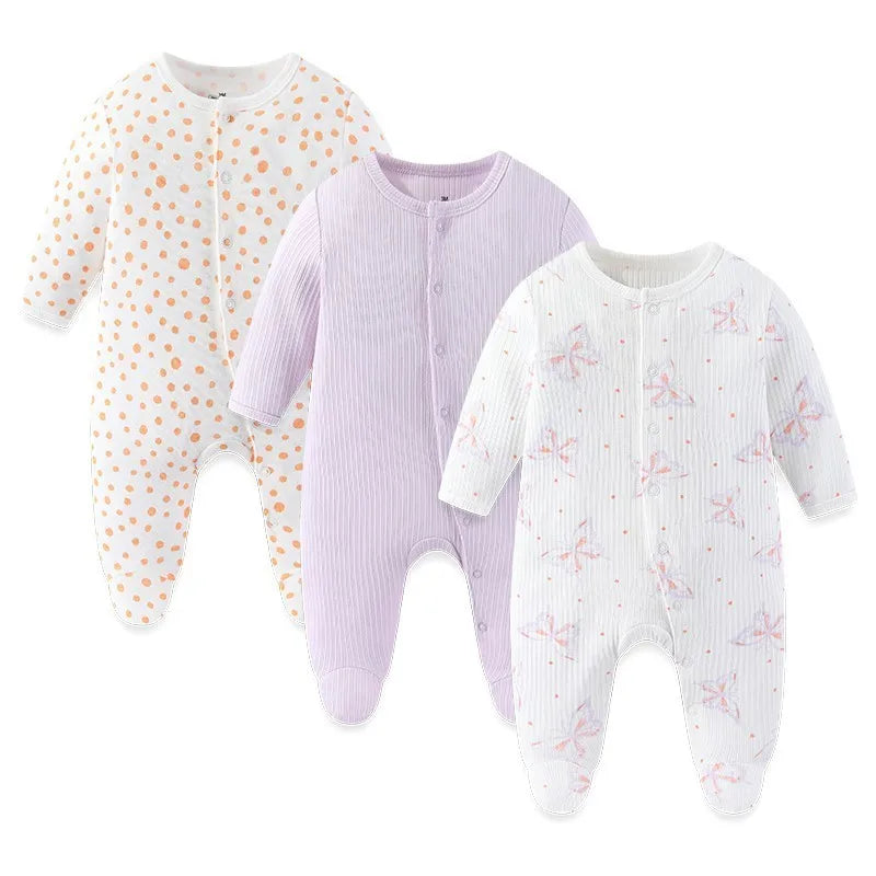 3pcs Cartoon Baby Girl Clothes Long Sleeve Newborn Baby Boy Clothes 100% Cotton Baby Rompers Solid Color 0-12M Spring Bebes