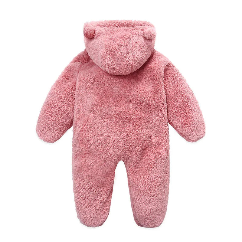 Autumn Winter Newborn Baby overalls Plus Velvet Hooded Kids Baby Girl Romper 0-1 Years Infant Toddler Boy Jumpsuit Outfit