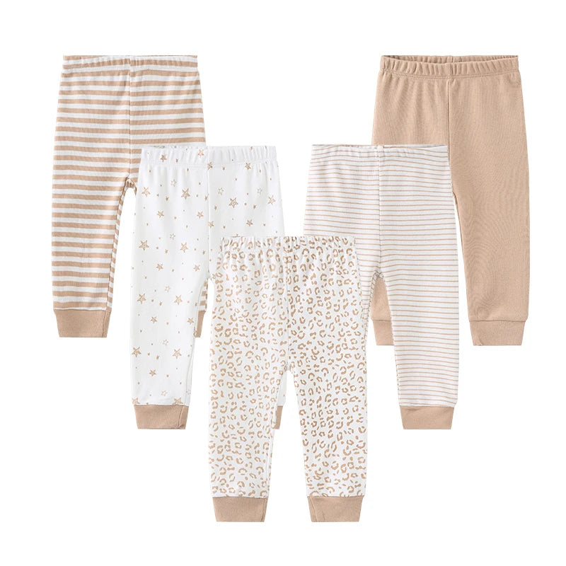 4/5Pieces Print Newborn Baby Girl Pants 0-12M Cotton Baby Boy Trousers Solid Color Autumn Spring Cartoon Bebes