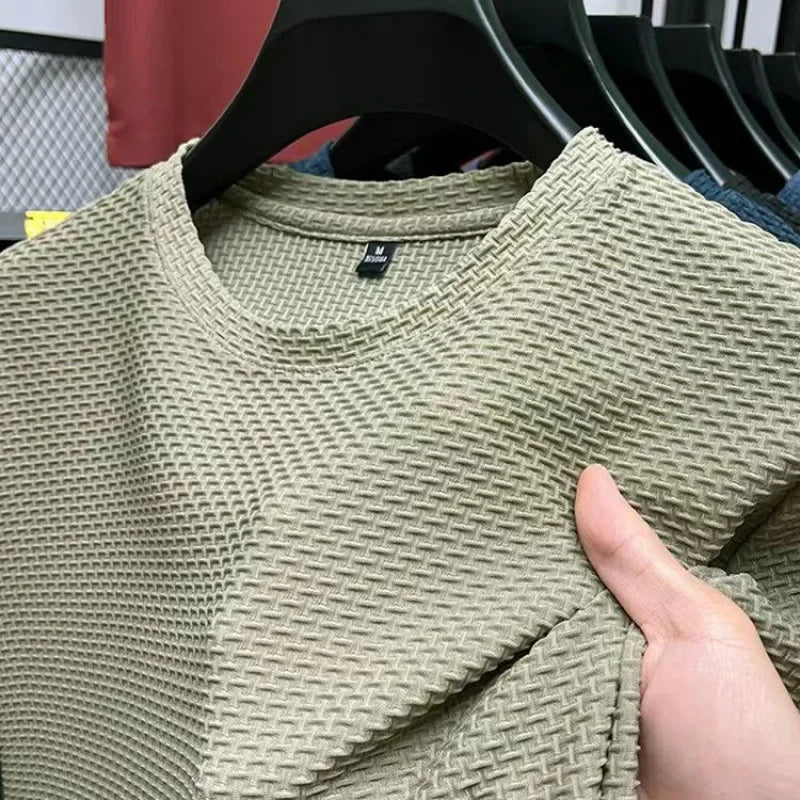Summer Ice Silk High-End Solid Color High Quality Short Sleeve T Shirts Men's Breathable Fashion T-Shirt Male Brand Clothes 6XL