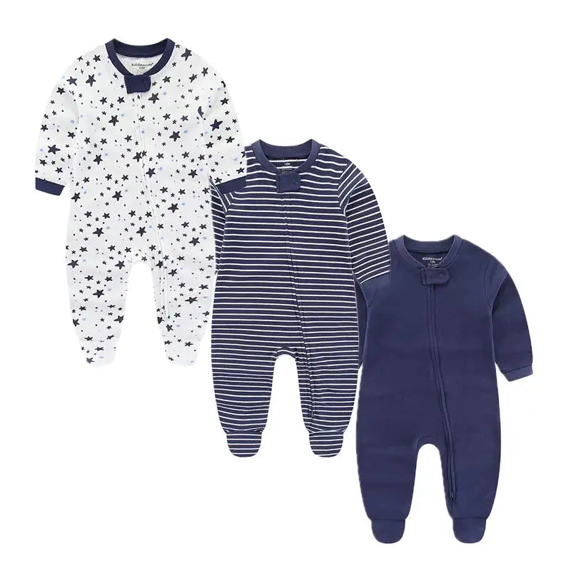 Kiddiezoom 3 Pcs/lot Autumn Winter Solid Zipper Baby Boy Girl Rompers 100%Cotton Soft Newborn Clothes Baby Shower Gifts