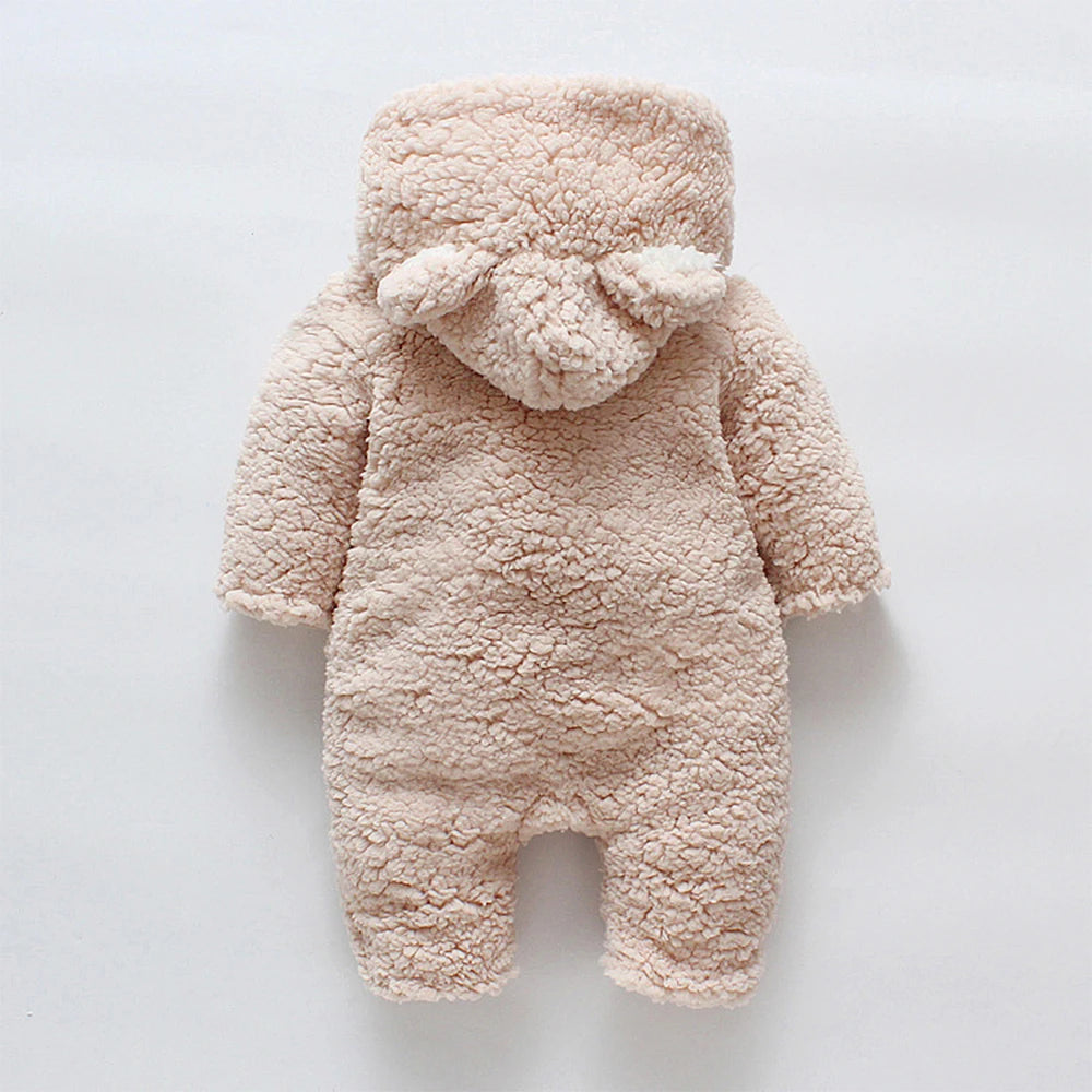 Lamb hair cartoon bear embroidered baby jumpsuit winter new girl baby long sleeved crawling suit thickened girl