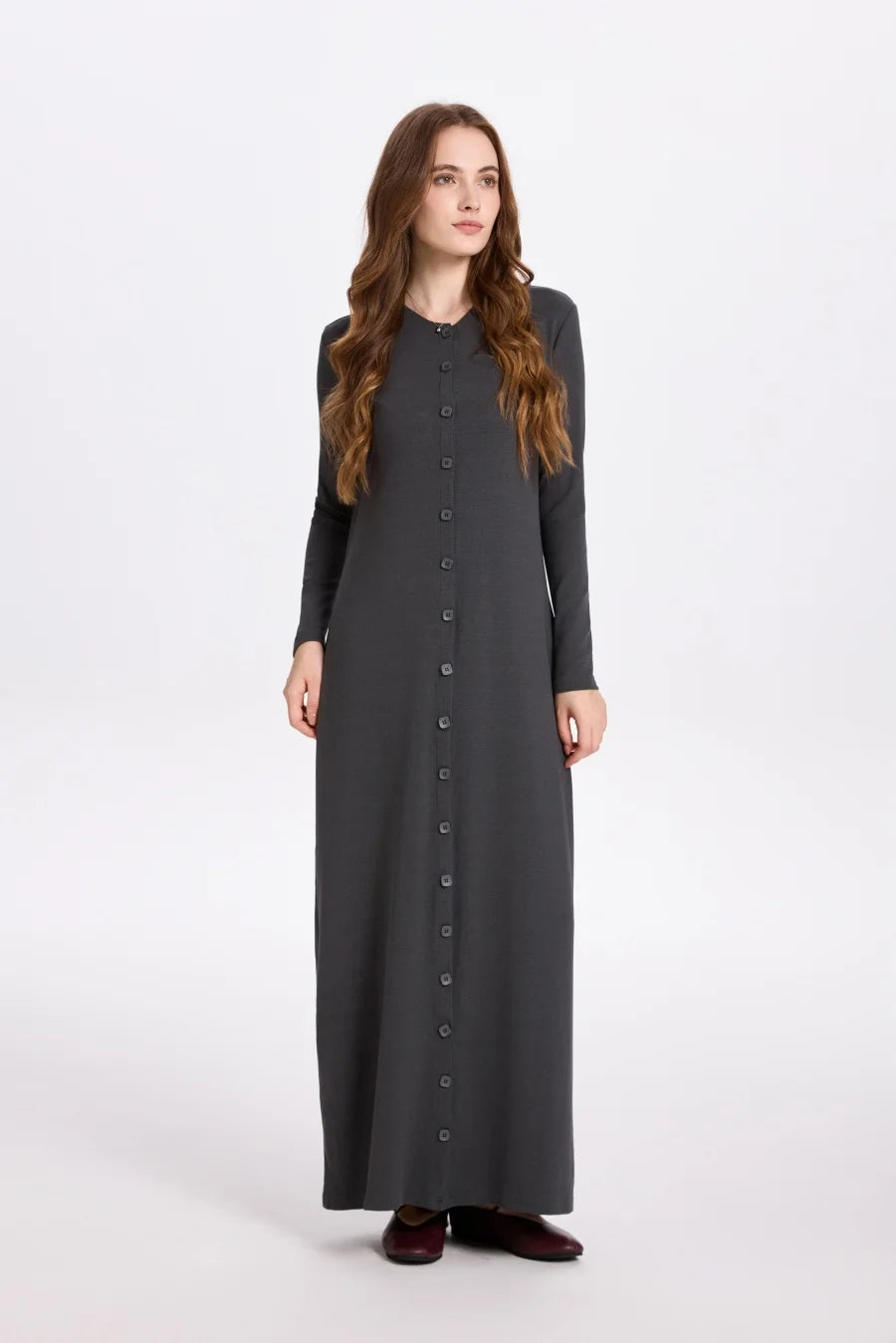 AS AW25 ribbing maxi dress woman fashion V neck comfortable button dress