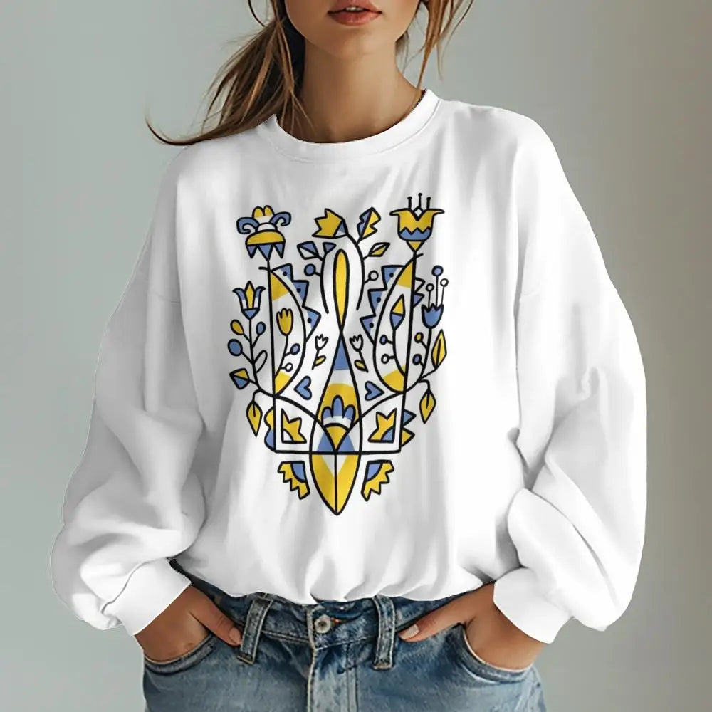Ukrainian Embroidered Folk Print Womens Oversized Hoodie Long Sleeve Casual Pullover Warm Winter Fashion Streetwear Top