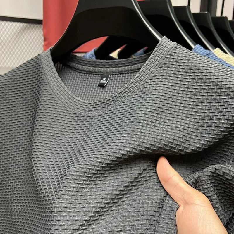 Summer Ice Silk High-End Solid Color High Quality Short Sleeve T Shirts Men's Breathable Fashion T-Shirt Male Brand Clothes 6XL