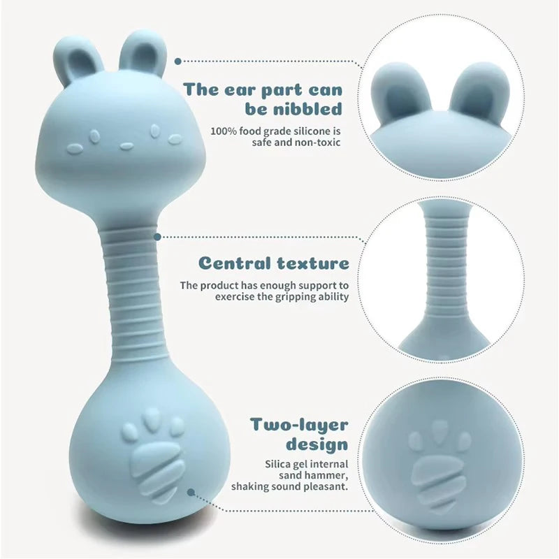 Silicone Baby Rattle Toys Easy To Grip Newborn Gift Cute Rabbit Sand Hammer Rattles Teething Toy for Infants Baby Stuff BPA Free