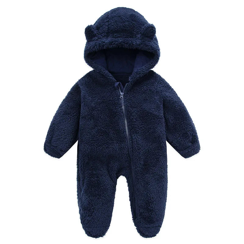 Autumn Winter Newborn Baby overalls Plus Velvet Hooded Kids Baby Girl Romper 0-1 Years Infant Toddler Boy Jumpsuit Outfit