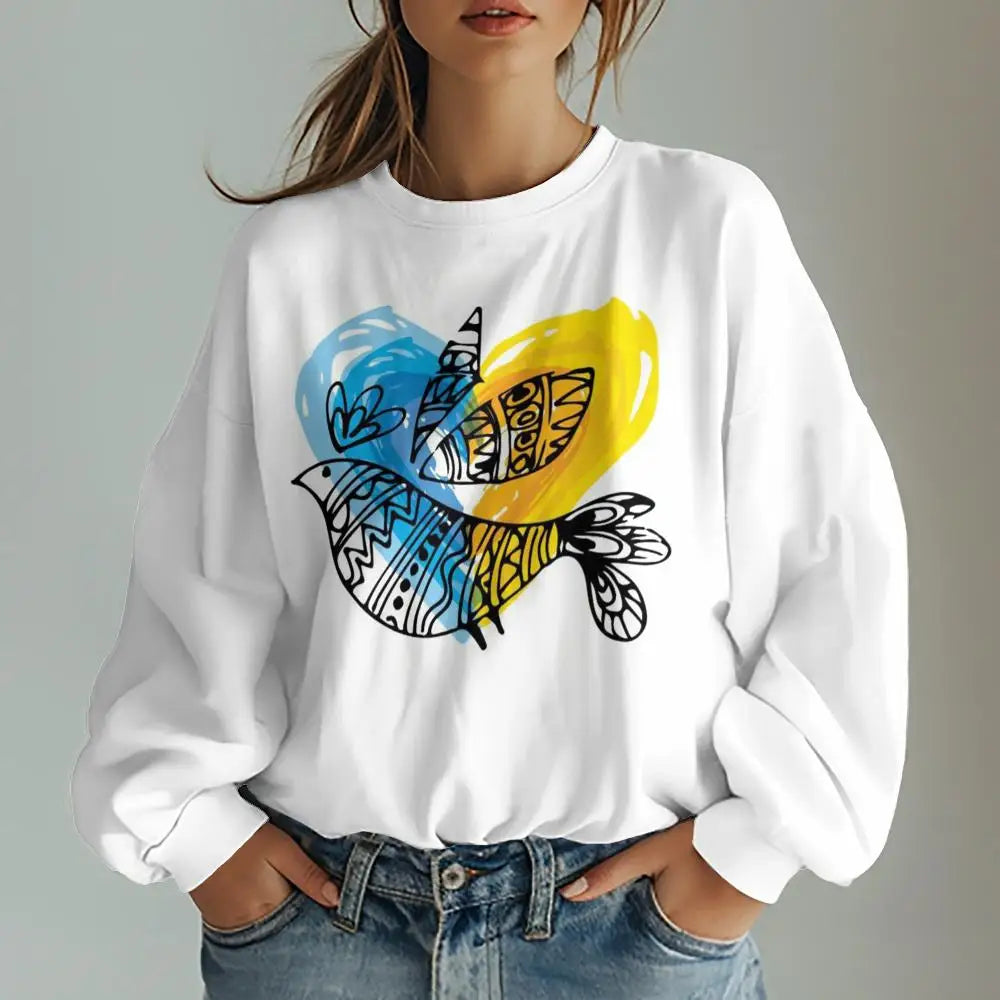 Ukrainian Embroidered Folk Print Womens Oversized Hoodie Long Sleeve Casual Pullover Warm Winter Fashion Streetwear Top