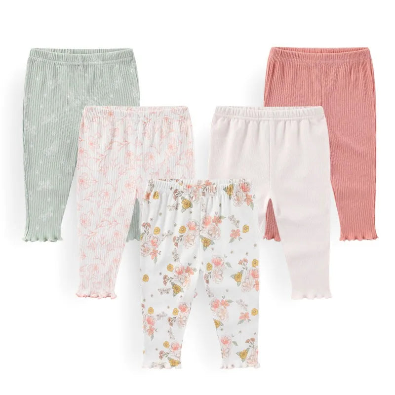 4/5Pieces Print Newborn Baby Girl Pants 0-12M Cotton Baby Boy Trousers Solid Color Autumn Spring Cartoon Bebes