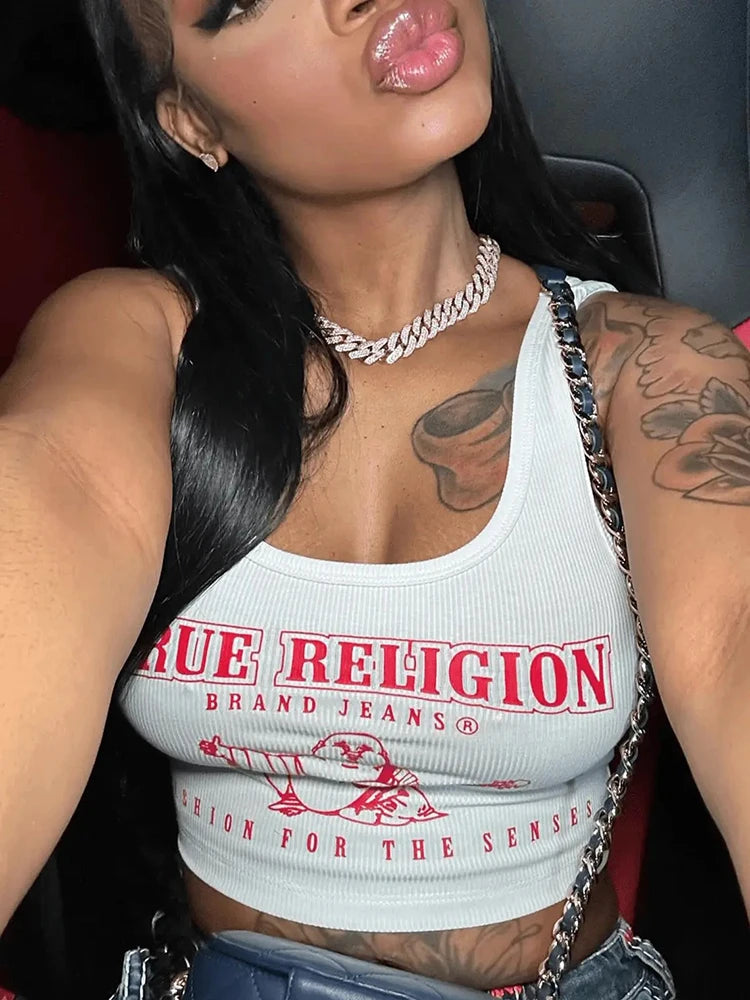 Women's Y2K Cropped Tank Top Sexy Graphic T-Shirt Fashion Printed Sweatshirt Streetwear Summer 2025 Trendy Tees