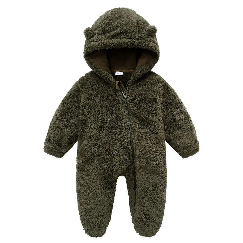 Autumn Winter Newborn Baby overalls Plus Velvet Hooded Kids Baby Girl Romper 0-1 Years Infant Toddler Boy Jumpsuit Outfit