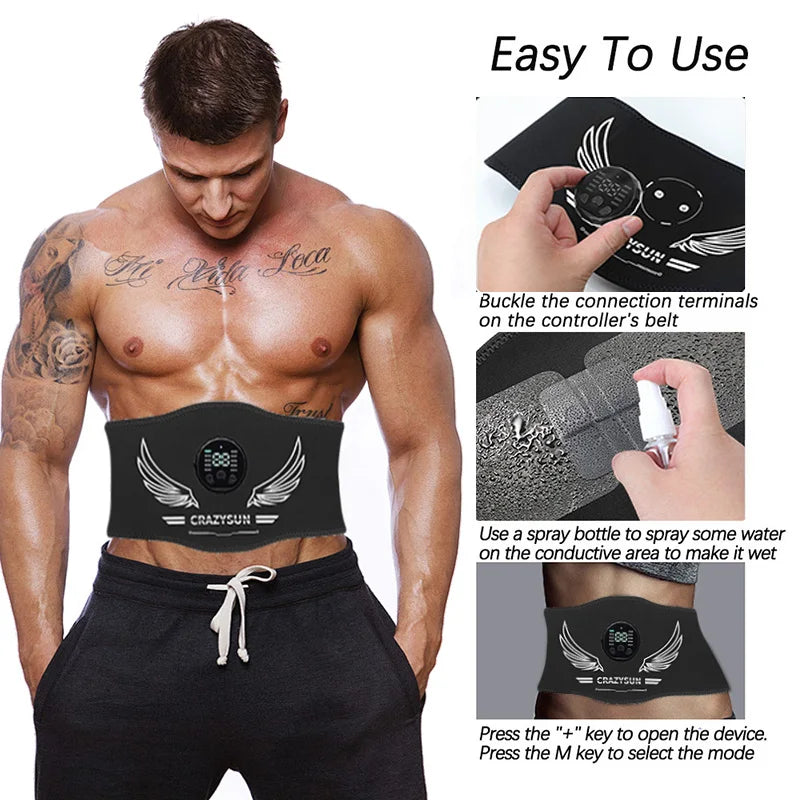 Abdominal Toning Belt Smart Muscle Toner EMS Muscle Stimulator USB Rechargeable Body Shaping Massager Home Gym Fitness Equipment