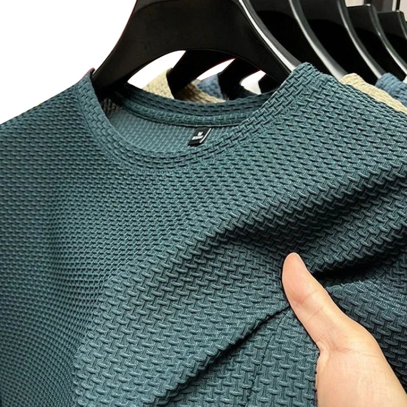 Summer Ice Silk High-End Solid Color High Quality Short Sleeve T Shirts Men's Breathable Fashion T-Shirt Male Brand Clothes 6XL