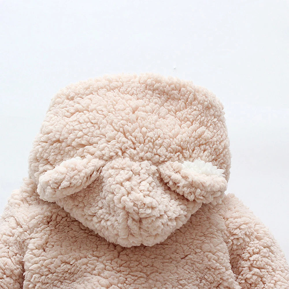 Lamb hair cartoon bear embroidered baby jumpsuit winter new girl baby long sleeved crawling suit thickened girl