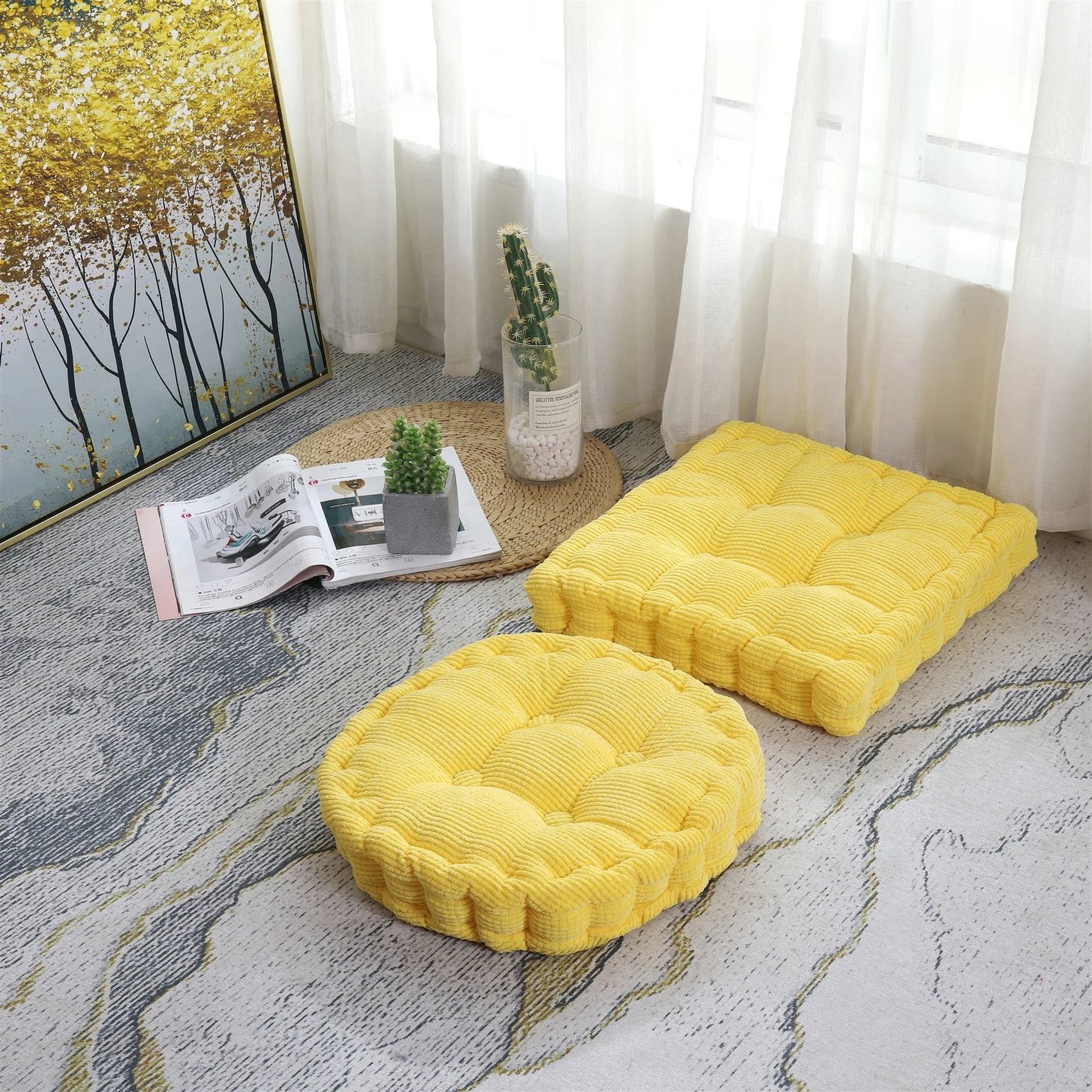 Tufted Seat Cushion Large Square Round Thicken Chair Pad Tatami Floor Pillow Cushion for Home Office Patio Dining Chairs 50x50cm