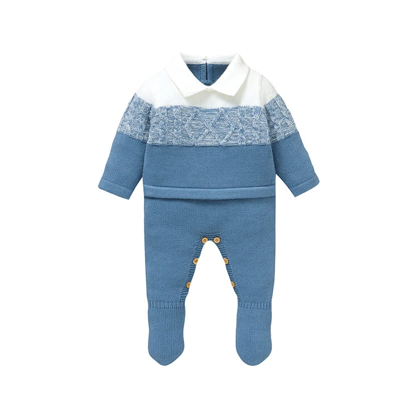 Soft Texture Winter Baby Boys Rompers 0-18M Newborn Infant Fall Winter Turn-down Collar Long Sleeve Knit Bodysuit Jumpsuit