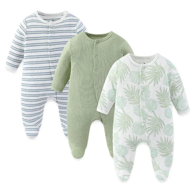 3pcs Cartoon Baby Girl Clothes Long Sleeve Newborn Baby Boy Clothes 100% Cotton Baby Rompers Solid Color 0-12M Spring Bebes