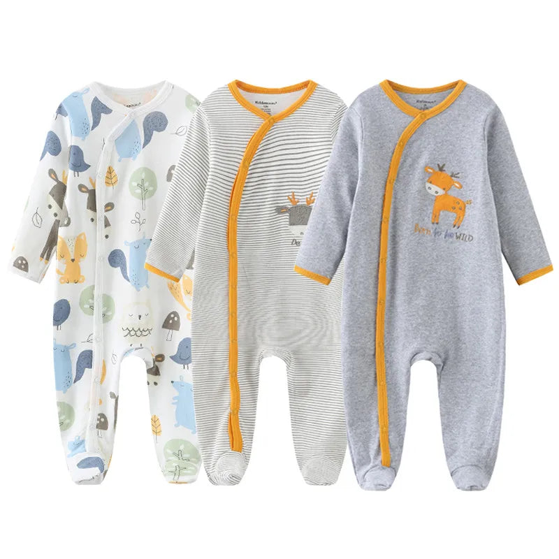 3pcs Cartoon Baby Girl Clothes Long Sleeve Newborn Baby Boy Clothes 100% Cotton Baby Rompers Solid Color 0-12M Spring Bebes