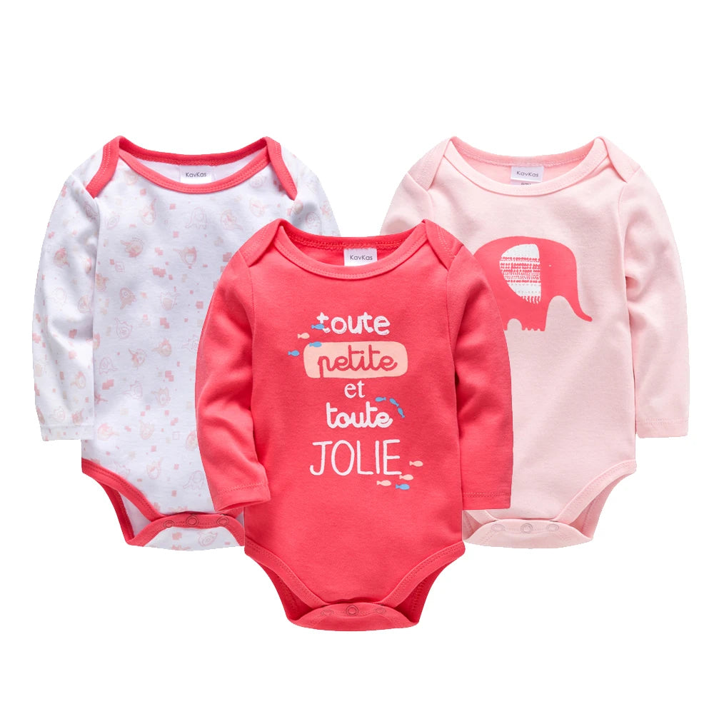 New Year 3 Pieces Baby Girl Clothing Set Pink Deer Christmas Red Elephant Printing Baby Bodysuit Kids Rompers Cotton for 3-24M