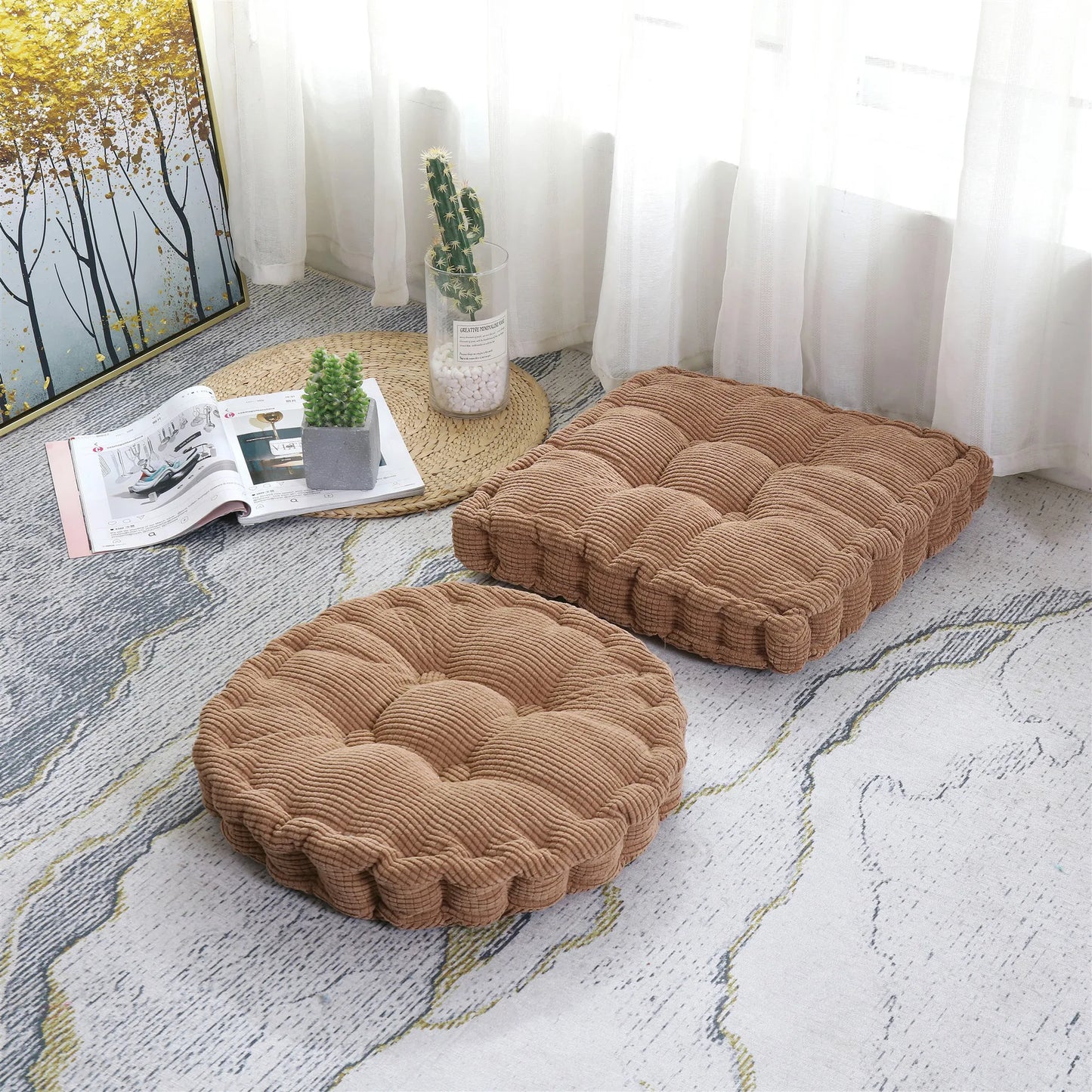 Tufted Seat Cushion Large Square Round Thicken Chair Pad Tatami Floor Pillow Cushion for Home Office Patio Dining Chairs 50x50cm