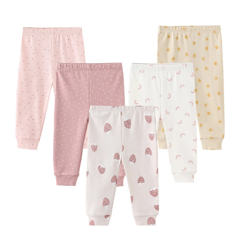 4/5Pieces Print Newborn Baby Girl Pants 0-12M Cotton Baby Boy Trousers Solid Color Autumn Spring Cartoon Bebes