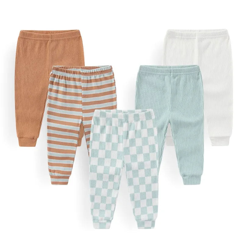 4/5Pieces Print Newborn Baby Girl Pants 0-12M Cotton Baby Boy Trousers Solid Color Autumn Spring Cartoon Bebes
