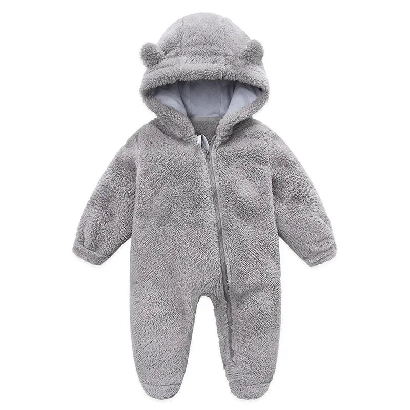Autumn Winter Newborn Baby overalls Plus Velvet Hooded Kids Baby Girl Romper 0-1 Years Infant Toddler Boy Jumpsuit Outfit