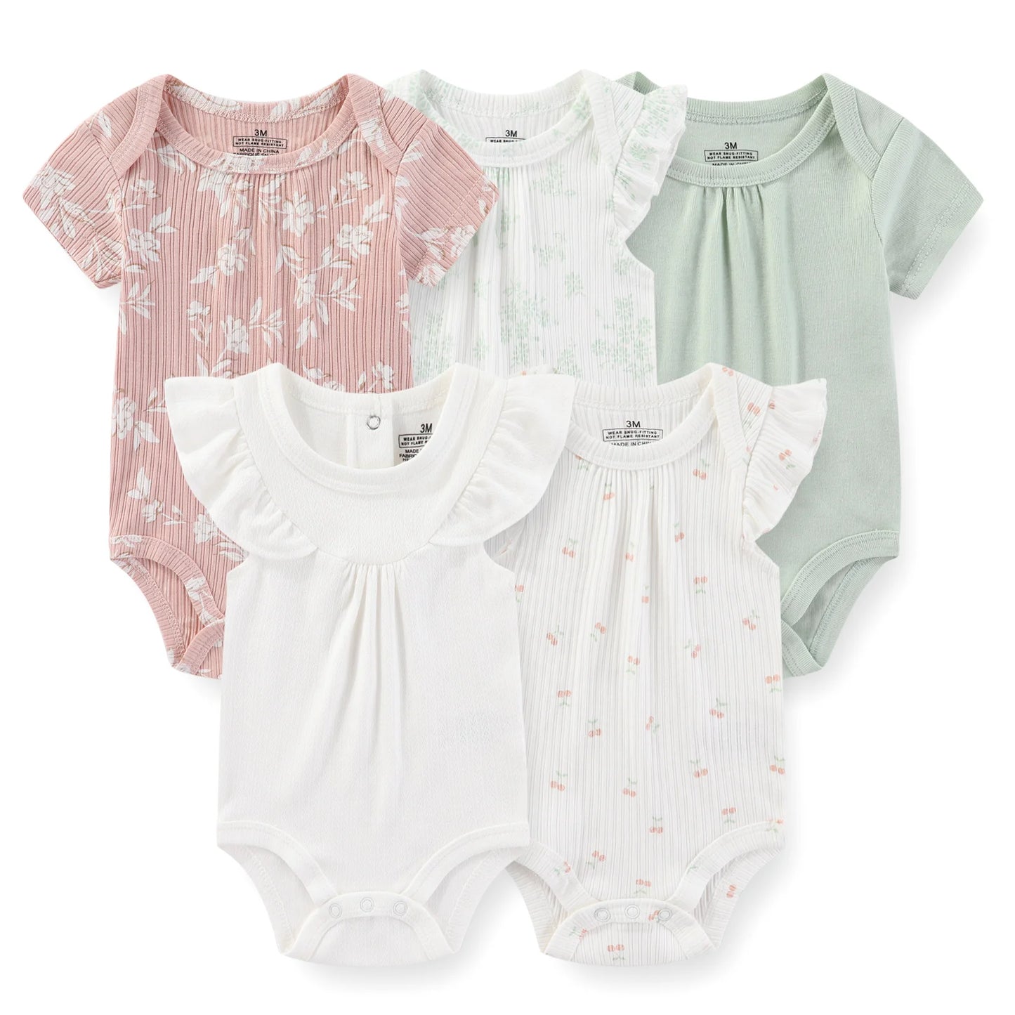 Kiddiezoom 5pcs Summer Short Sleeve Baby Boy Girl Bodysuits Soft Cartoon Newborn Baby Onesie