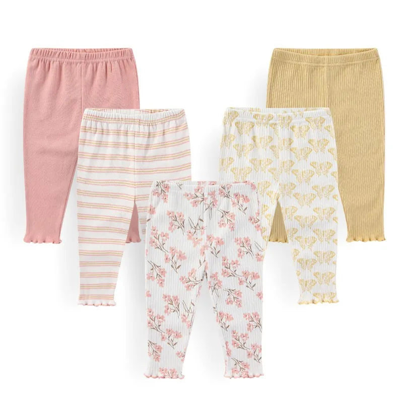 4/5Pieces Print Newborn Baby Girl Pants 0-12M Cotton Baby Boy Trousers Solid Color Autumn Spring Cartoon Bebes