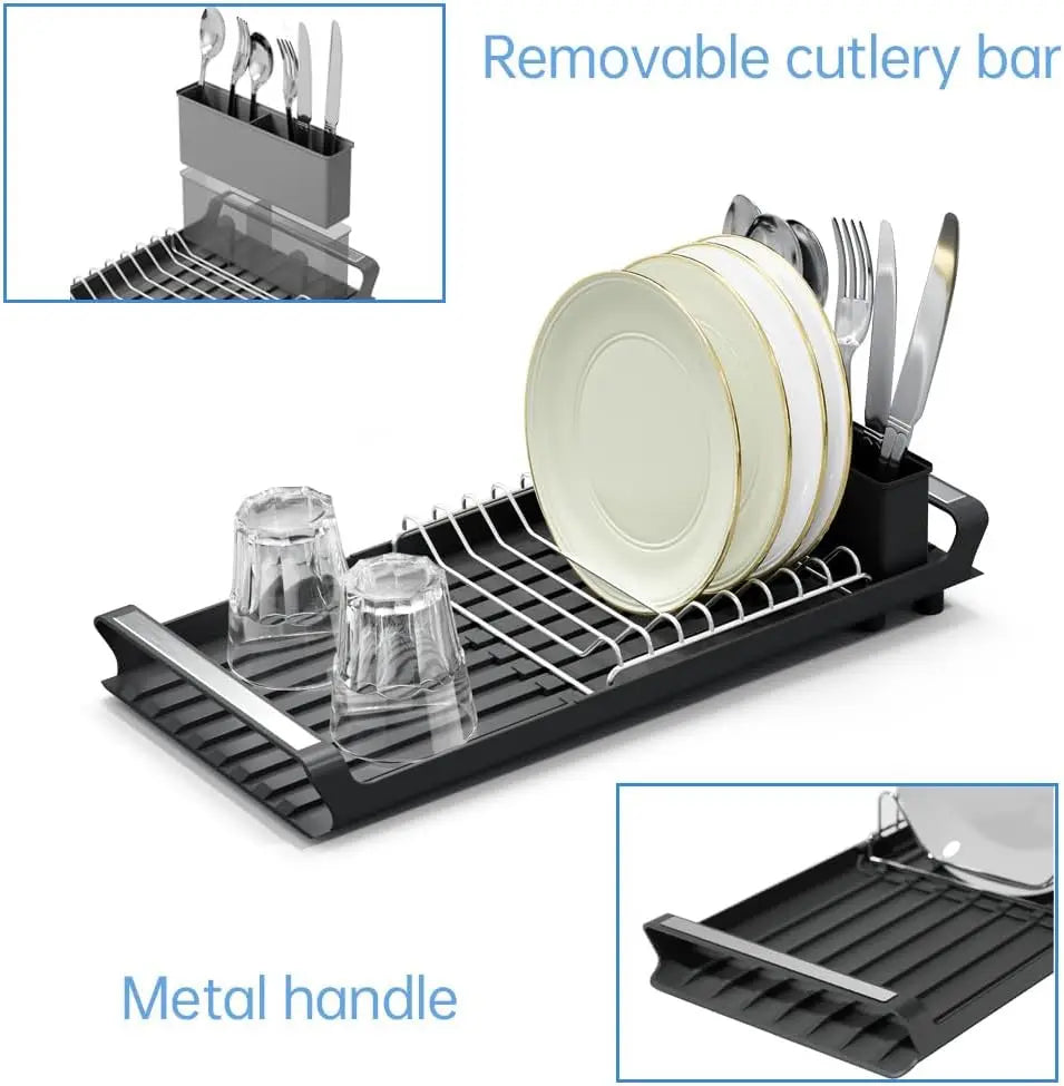 1pcs Expandable Small Dish Drying Rack Dish Racks for Kitchen Counter Dish Drainer with Removable Cutlery Holder