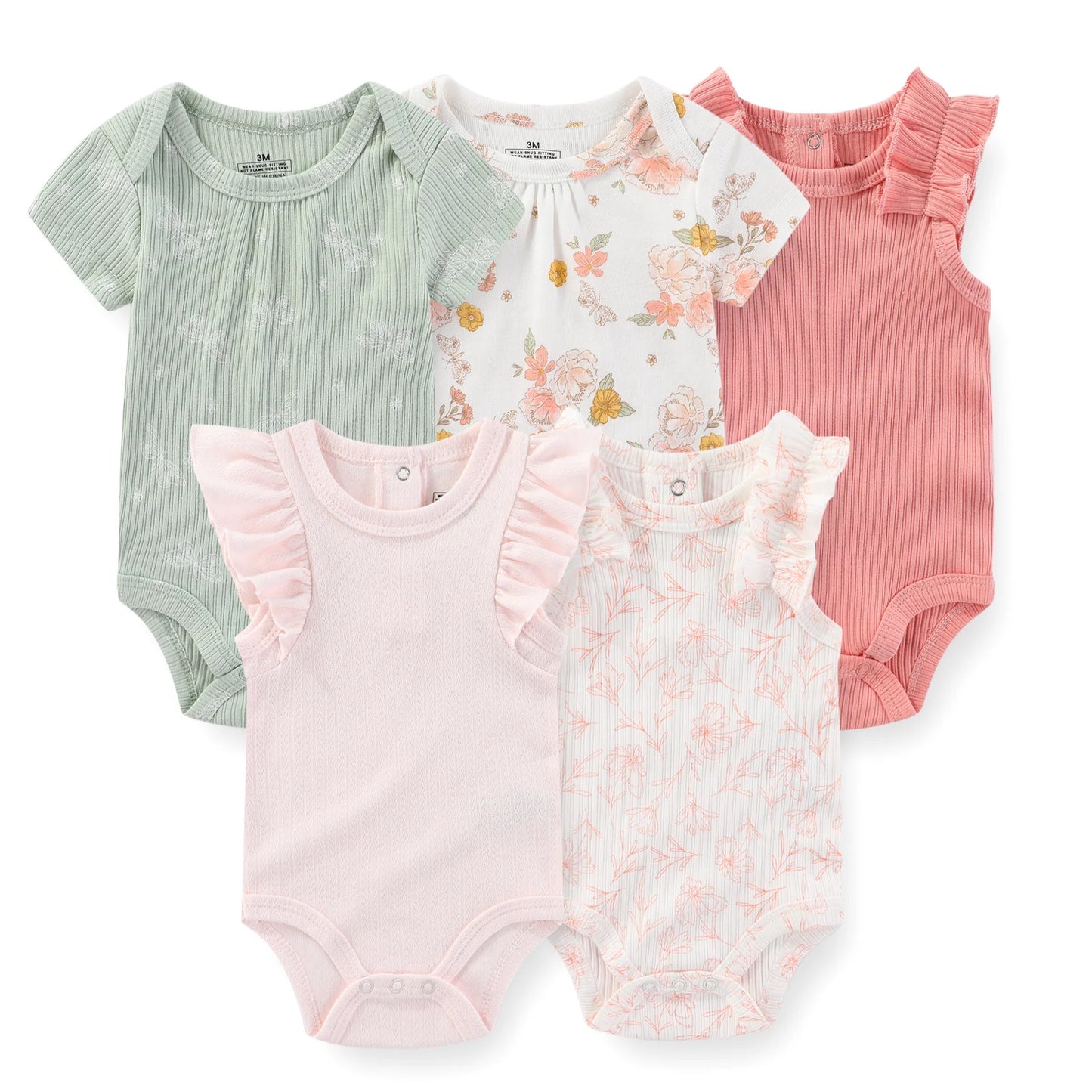 Kiddiezoom 5pcs Summer Short Sleeve Baby Boy Girl Bodysuits Soft Cartoon Newborn Baby Onesie