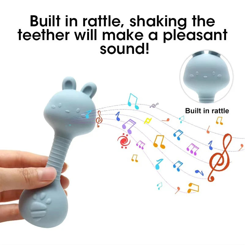 Silicone Baby Rattle Toys Easy To Grip Newborn Gift Cute Rabbit Sand Hammer Rattles Teething Toy for Infants Baby Stuff BPA Free