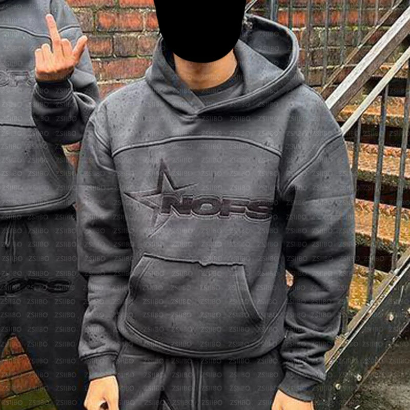 Sportswear NOFS Letter Embroidery Fashion Brand Loose Oversized Hoodie Y2K Hip-Hop Streetwear women Pullovers Casual Top Pants