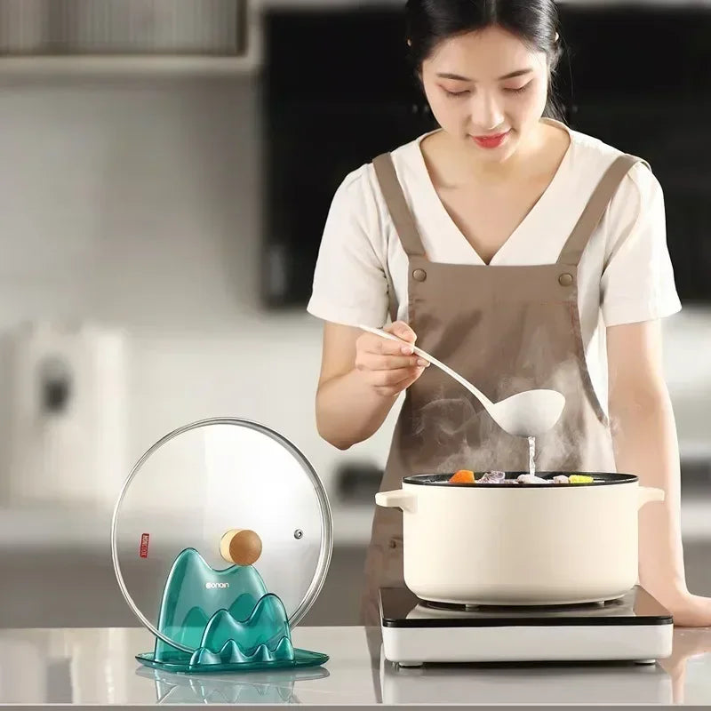Pot Cover Shelf Countertop Double-layer Sitting Style No Drilling Shovel Pot Cover Board Rack Kitchen Creative Home Accessories