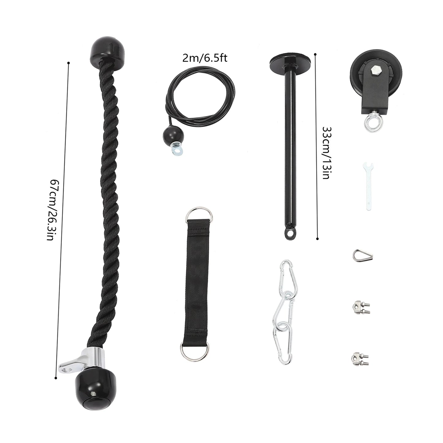 Pull down and Lift Cable Weight Pulley System Home Gym Weight Fitness Pulley Tricep Rope Training Equipment