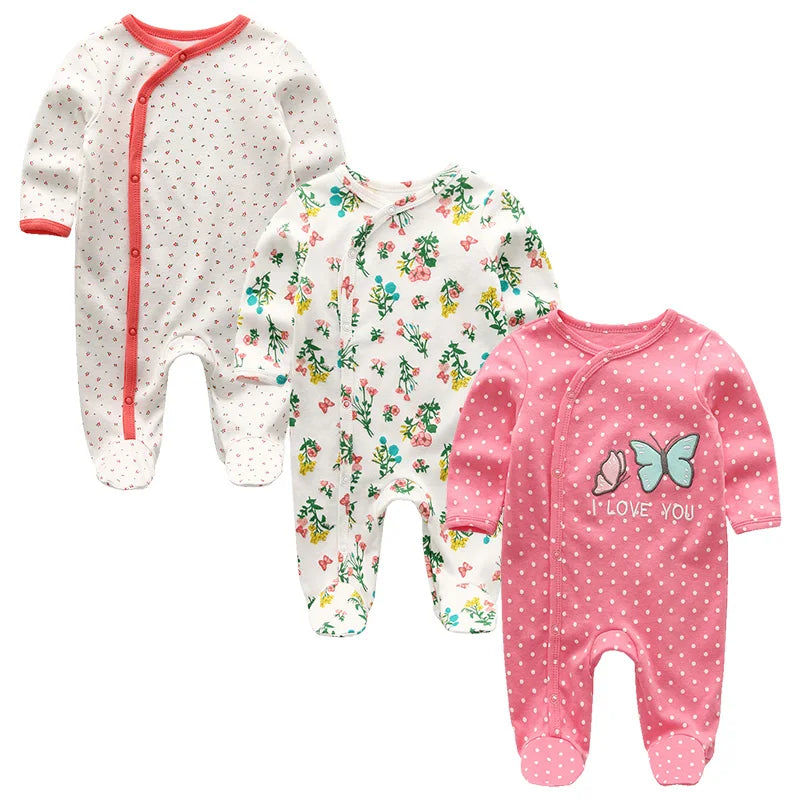 3pcs Cartoon Baby Girl Clothes Long Sleeve Newborn Baby Boy Clothes 100% Cotton Baby Rompers Solid Color 0-12M Spring Bebes