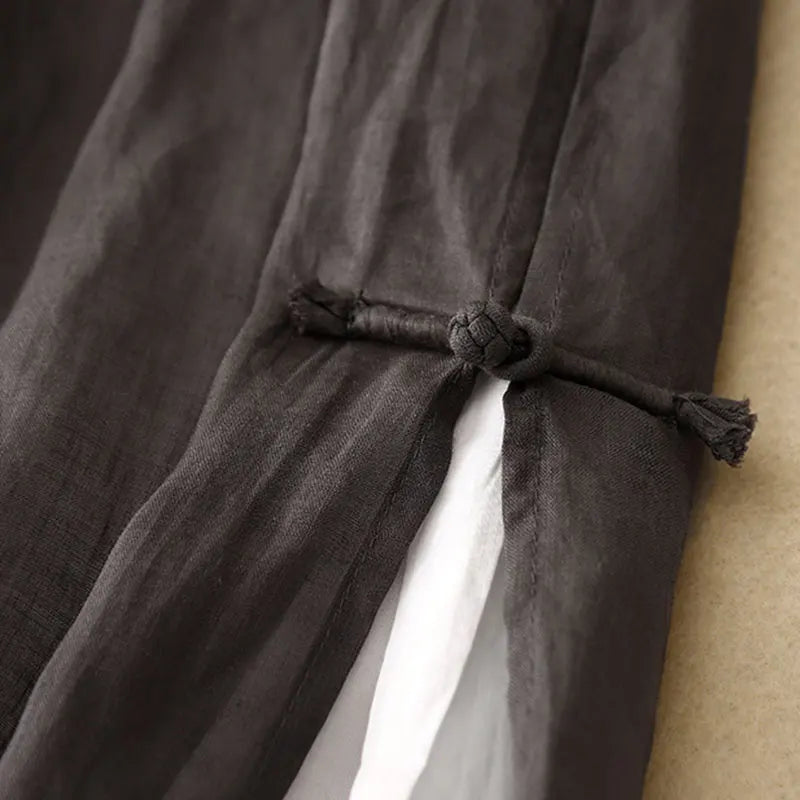Gray Cotton Linen Casual Elastic High Waist With Lining Women's Pants Wide Leg Ankle-Length Pants For Women Clothing Fashion
